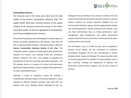 Houston Sustainability Indicators overview page