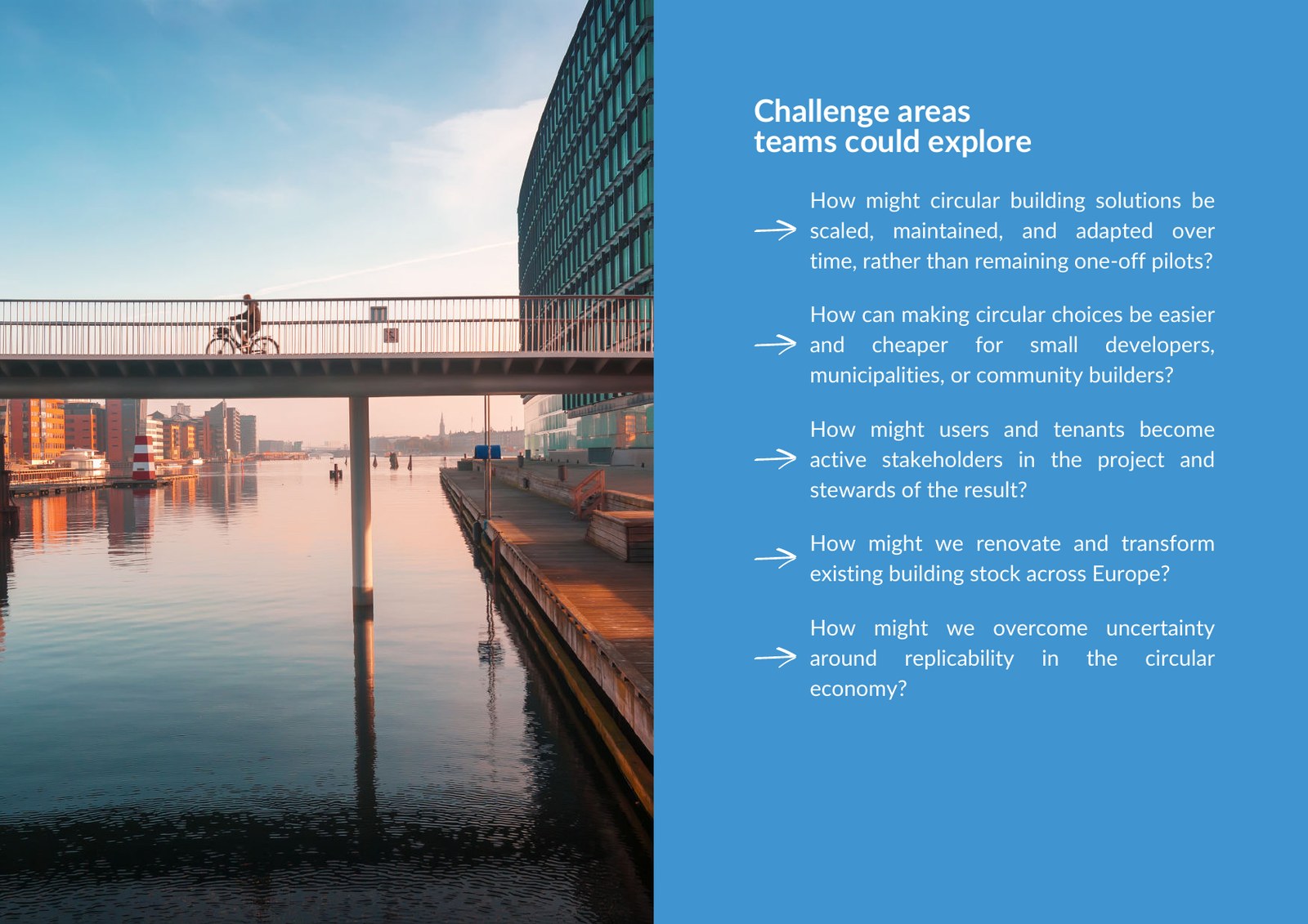 UNLEASH challenge areas slide about circular building solutions and existing building stock